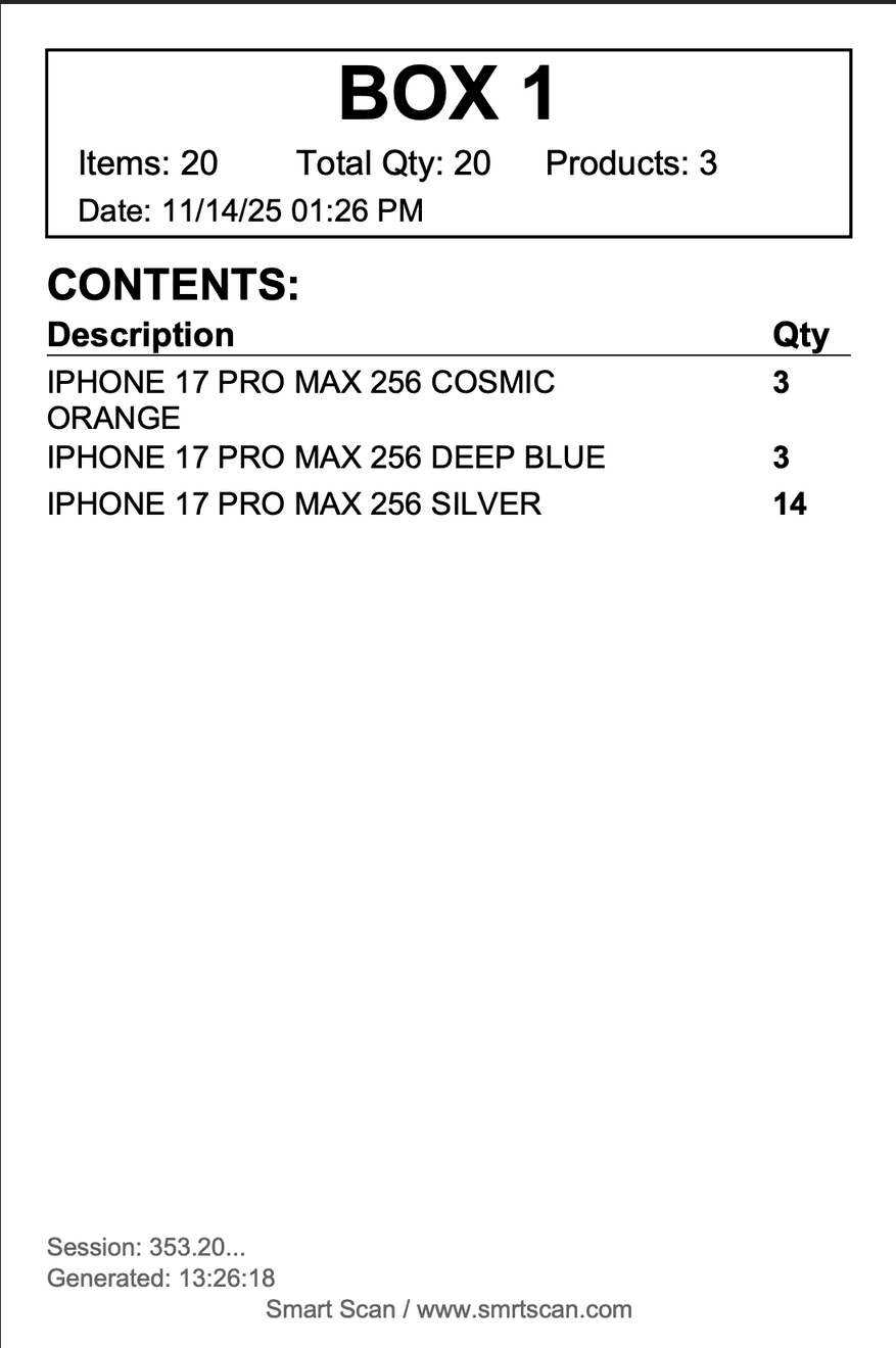 Smart Scan box label - 4x6 shipping label for outgoing boxes