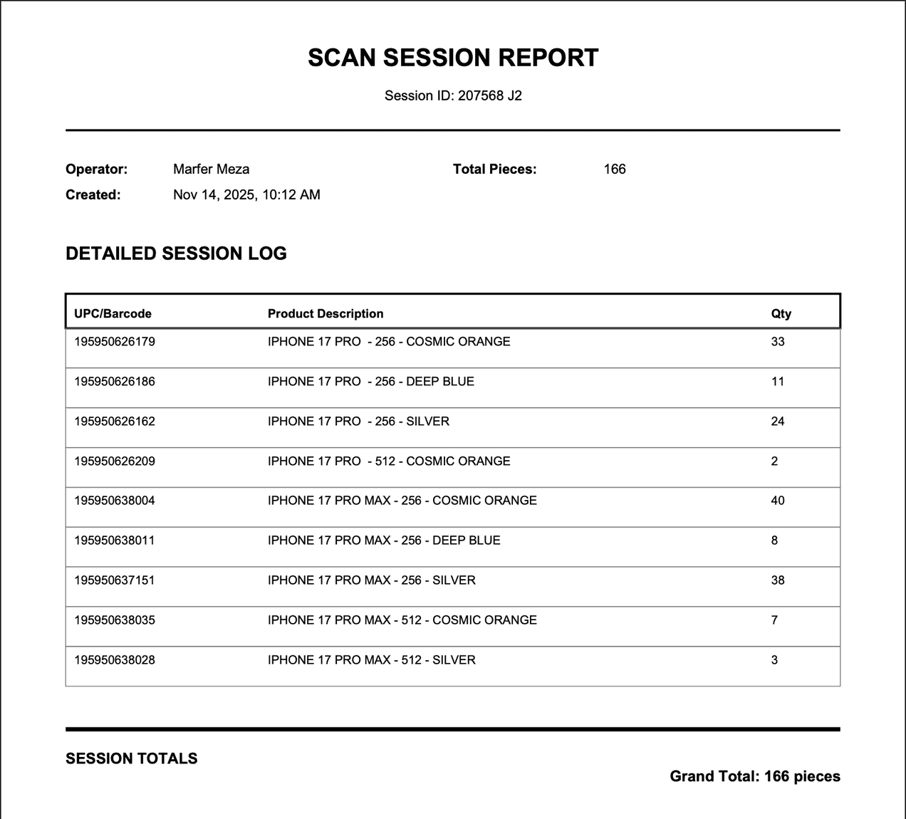 Smart Scan PDF report - Professional receiving report preview